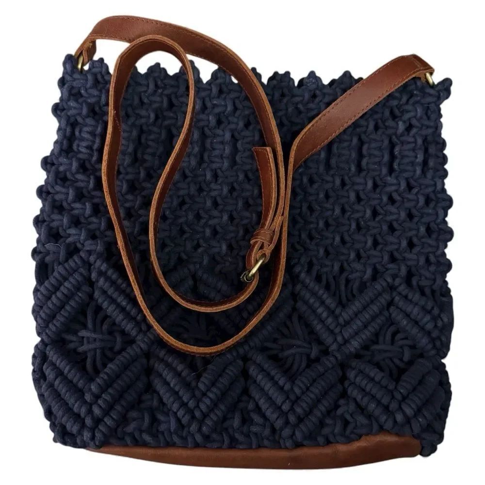Anabaglish Navy Blue Macrame Crossbody Bag Purse